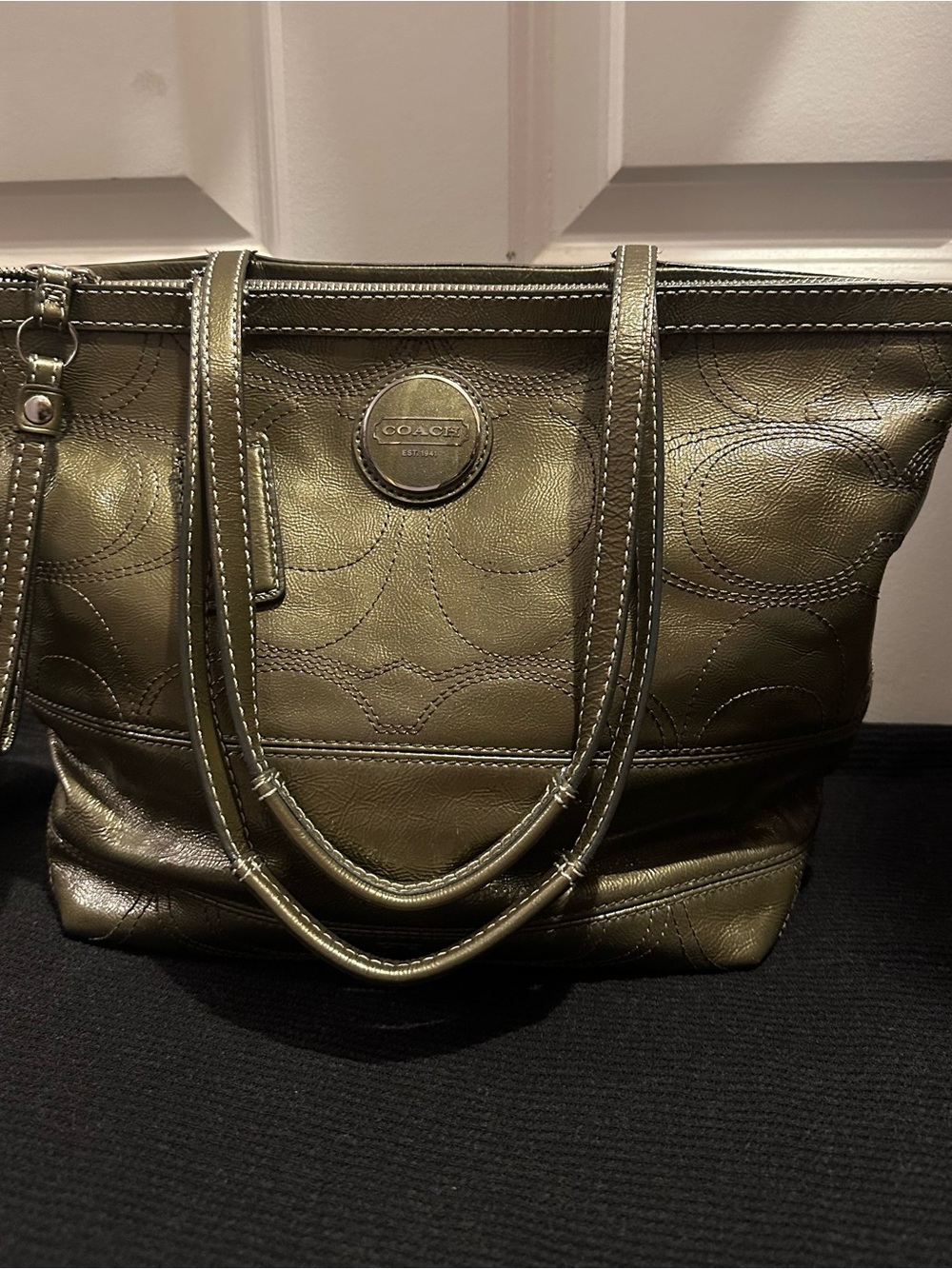 Coach Olive Green Leather Signature Tote - Coach
